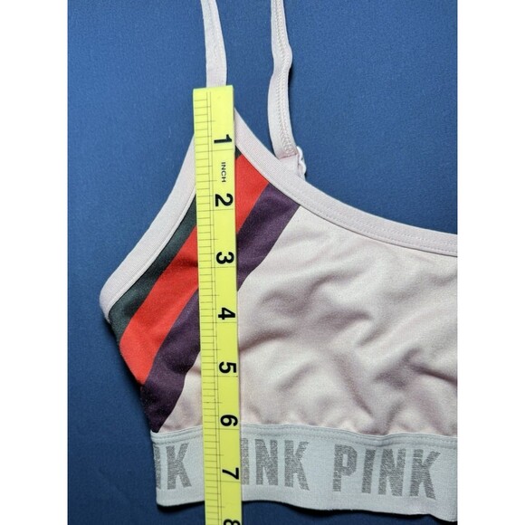 PINK Victorias Secret Sports Bra XS Multicolor Stripe Logo Band Bralette - Picture 6 of 10